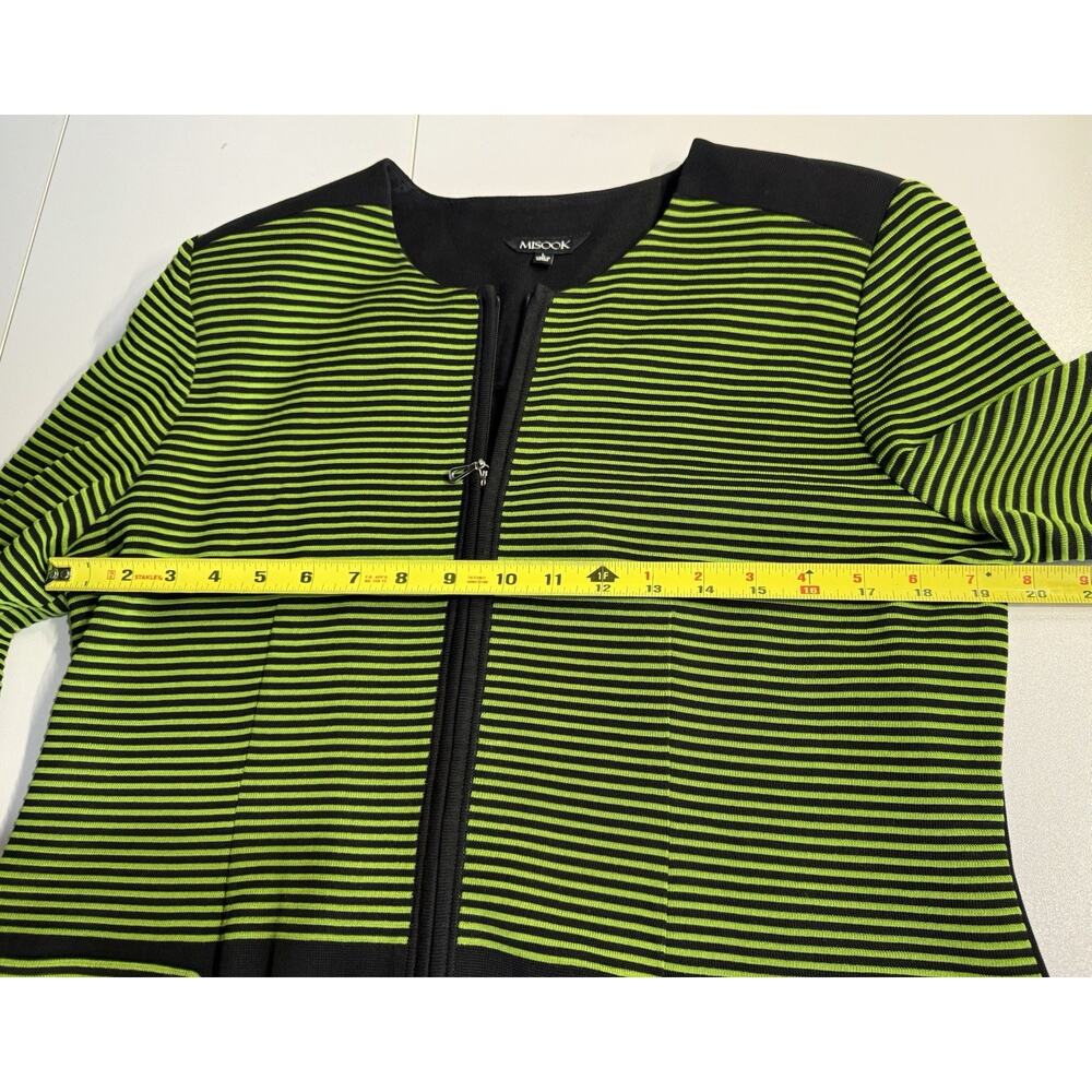 Misook Zip Front Cardigan Womens Sz L‎ Green Black Stripe Contemporary Mature - Picture 7 of 10